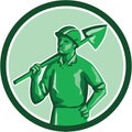 Green Miner Holding Shovel Circle Retro Royalty Free Stock Photo