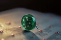 green mini pin on the top of number scribbled paper and red dots. Generative AI Royalty Free Stock Photo