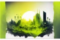 Green modern cityscape in abstract art with forest double exposure