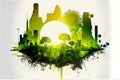 Green modern cityscape in abstract art with forest double exposure