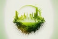 Green modern cityscape in abstract art with forest double exposure