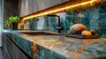 Green Modern Kitchen: Sleek Faucet and Colorful Stone Countertop