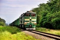 Green modern locomotive freight train