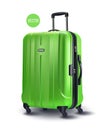 Green modern suitcase for travel, case icon isolated on white transparent background