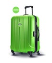 Green modern suitcase for travel, case icon isolated on white transparent background.