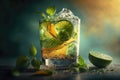 Green mojito cocktail. Illustration Generative AI