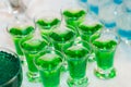 Green molecular caviar cocktails filled with glasses Royalty Free Stock Photo