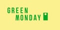 Green monday sale background on yellow. Banner for Shopping sale with text and paper tags