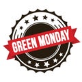 GREEN MONDAY text on red brown ribbon stamp