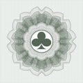 Green money style emblem or rosette. with poker clover icon inside EPS10