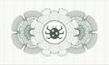 Green money style emblem or rosette. Vector Illustration. Detailed with bug icon inside Royalty Free Stock Photo