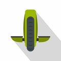 Green monowheel balance vehicle icon, flat style