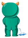 Green monster with horns peeing vector illustration