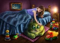 Green monster under the bed Royalty Free Stock Photo