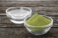 Green moringa powder for mixing in water - Moringa oleifera Royalty Free Stock Photo