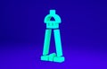 Green Mosque tower or minaret icon isolated on blue background. Minimalism concept. 3d illustration 3D render