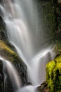 Green moss surrounds soft waterfall