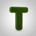 Green moss uppercase letter T isolated on white background