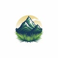Green Mountain Grass Logo Design With Realism And Fantasy Elements