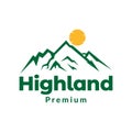 Green mountain highland with sunset logo design vector graphic symbol icon sign illustration creative idea