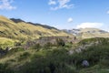 Green mountain landscape with Inca ruins of fortress Puka Pukara, Cusco Region, Peru Royalty Free Stock Photo