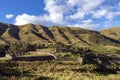 Green mountain landscape with Inca ruins of fortress Puka Pukara, Cusco Region, Peru Royalty Free Stock Photo