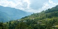 Green valley with rice terraces, Annapurna circuit, Nepal. Royalty Free Stock Photo