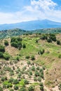 Green Mountain Slope And Etna Volcano