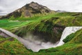 Green mountain view from top of Skogafoss Iceland famous waterfall Royalty Free Stock Photo