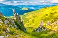 Green mountains and big rocks Royalty Free Stock Photo