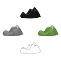 Green mountains.Mountain range covered with dense forest.Different mountains single icon in cartoon,black style vector Royalty Free Stock Photo