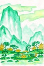 Green mountains, painting Royalty Free Stock Photo