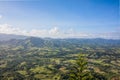 Green mountains and valleys of the island of Haiti. Blue mountains, green valley. Panoramic view of Haiti mountains in summer day