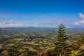 Green mountains and valleys of the island of Haiti. Blue mountains, green valley. Panoramic view of Haiti mountains in summer day