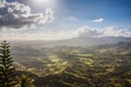 Green mountains and valleys of the island of Haiti. Blue mountains, green valley. Panoramic view of Haiti mountains in summer day