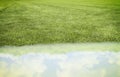 Green mowed lawn flooded - concept image with copy space Royalty Free Stock Photo