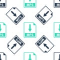 Green MP3 file document icon. Download MP3 button icon isolated seamless pattern on white background. Vector Royalty Free Stock Photo