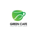 Logo green cafe, with leaf and mug vector