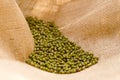 Green mung bean in sack bag Royalty Free Stock Photo