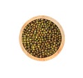 Green mung beans in wooden bowl isolated on white background.Top view Royalty Free Stock Photo