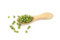 Green mung beans with wooden spoon isolated on white background Royalty Free Stock Photo