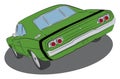 Green muscle car with black stripe