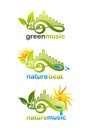 Green music logo, nature beat symbol and nature music icon design