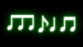 Green musical notes lighting up the artistic world on a black background