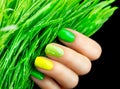 Green nails. Beautiful nailpolish with green grass