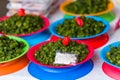 Green nama in plates at the local market, Fiji. Close-up