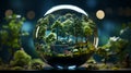 Green natural environmentally friendly wood in a glass dome sphere