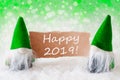 Green Natural Gnomes With Card, Text Happy 2019