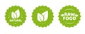 Green natural and raw food nutrition label with leaves sticker vector icon for organic farm product badge stamp isolated