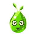 Green Nature Element, Egg-Shaped Cute Fantastic Character With Big Eyes Vector Emoji Icon Royalty Free Stock Photo